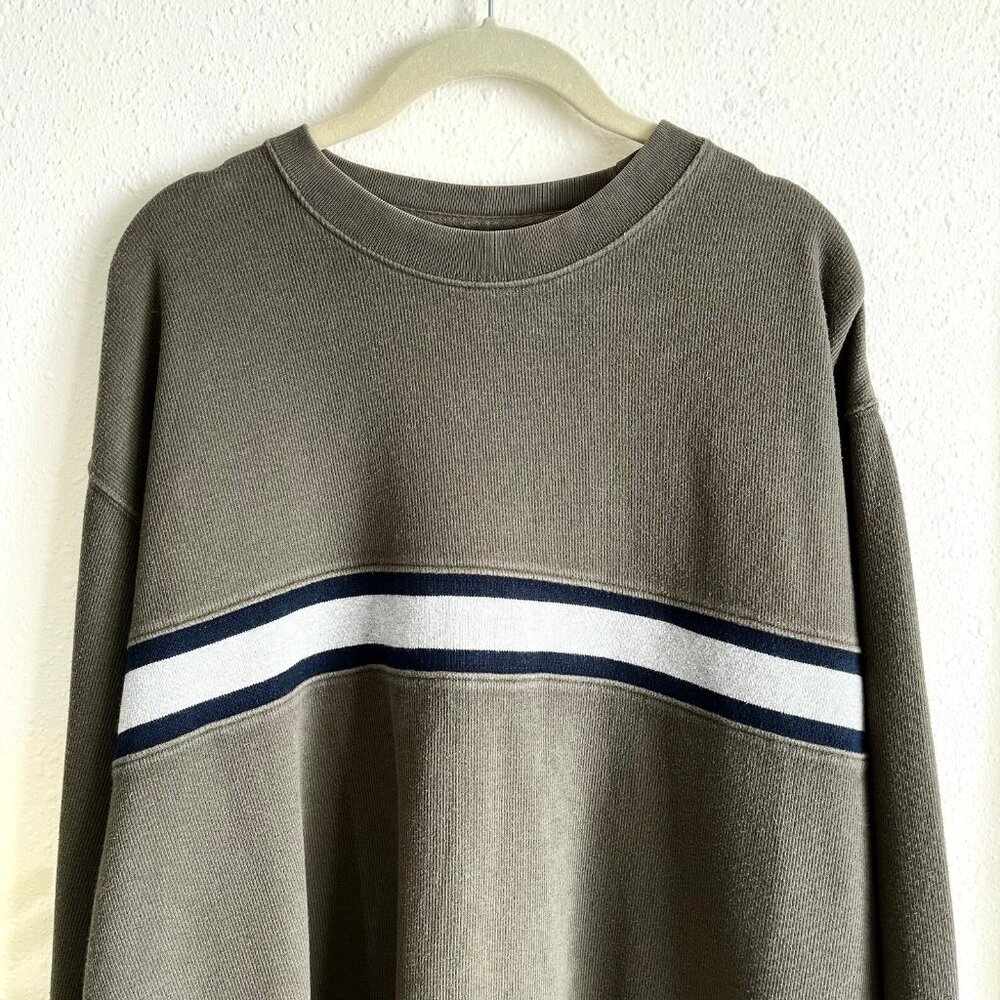 Vintage 90s Olive Green Striped Long Sleeve Shirt